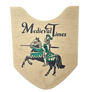 Medieval Times Dinner Tournament Souvenir Green & Black Wooden Shield 15” x 11”